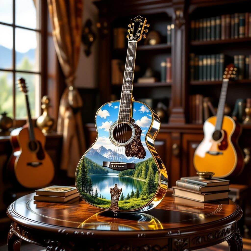Glass Acoustic Guitar with Miniature World Inside