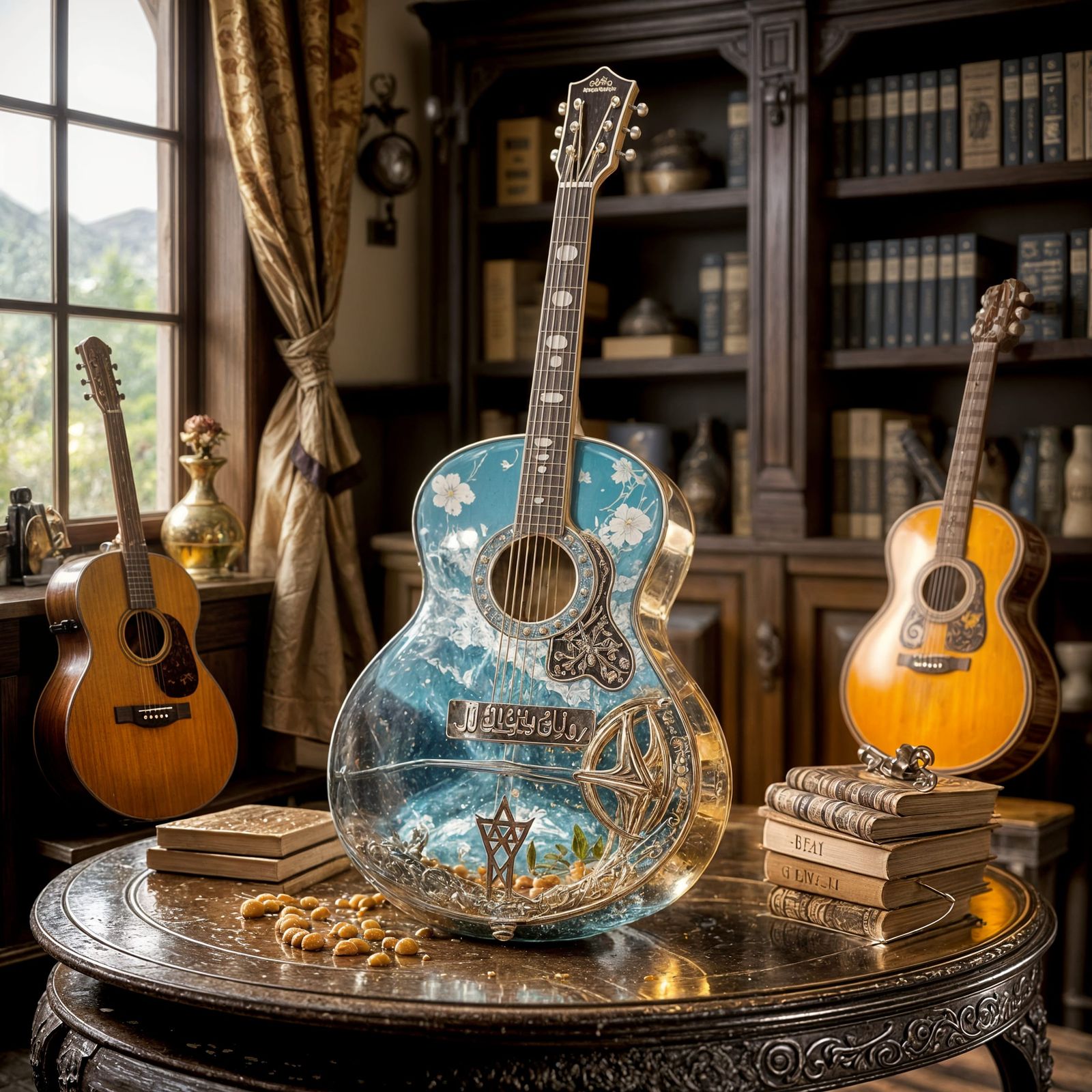 Glass Acoustic Guitar with Miniature World Inside