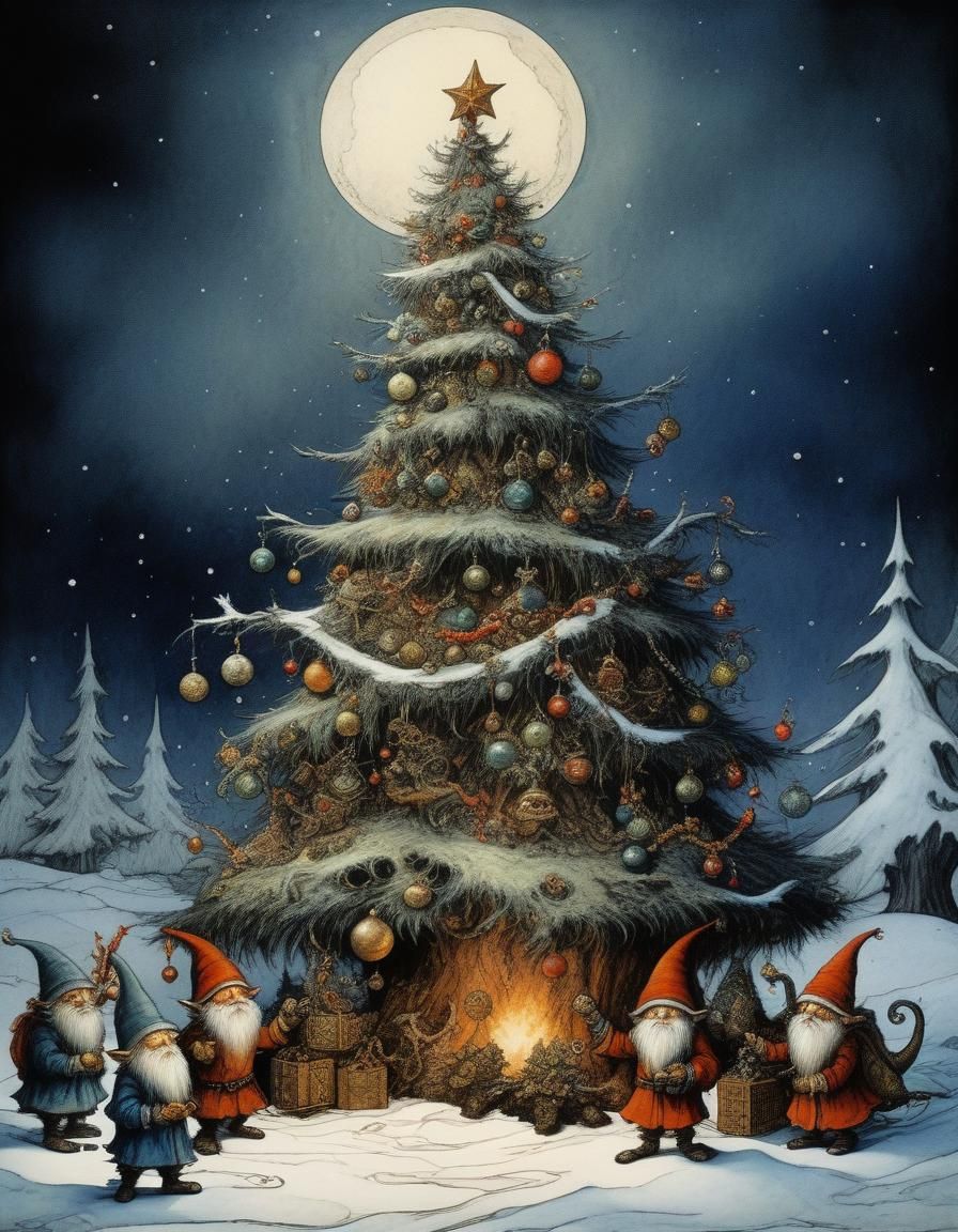 Whimsical Winter Wonderland Christmas Scene with Dragons