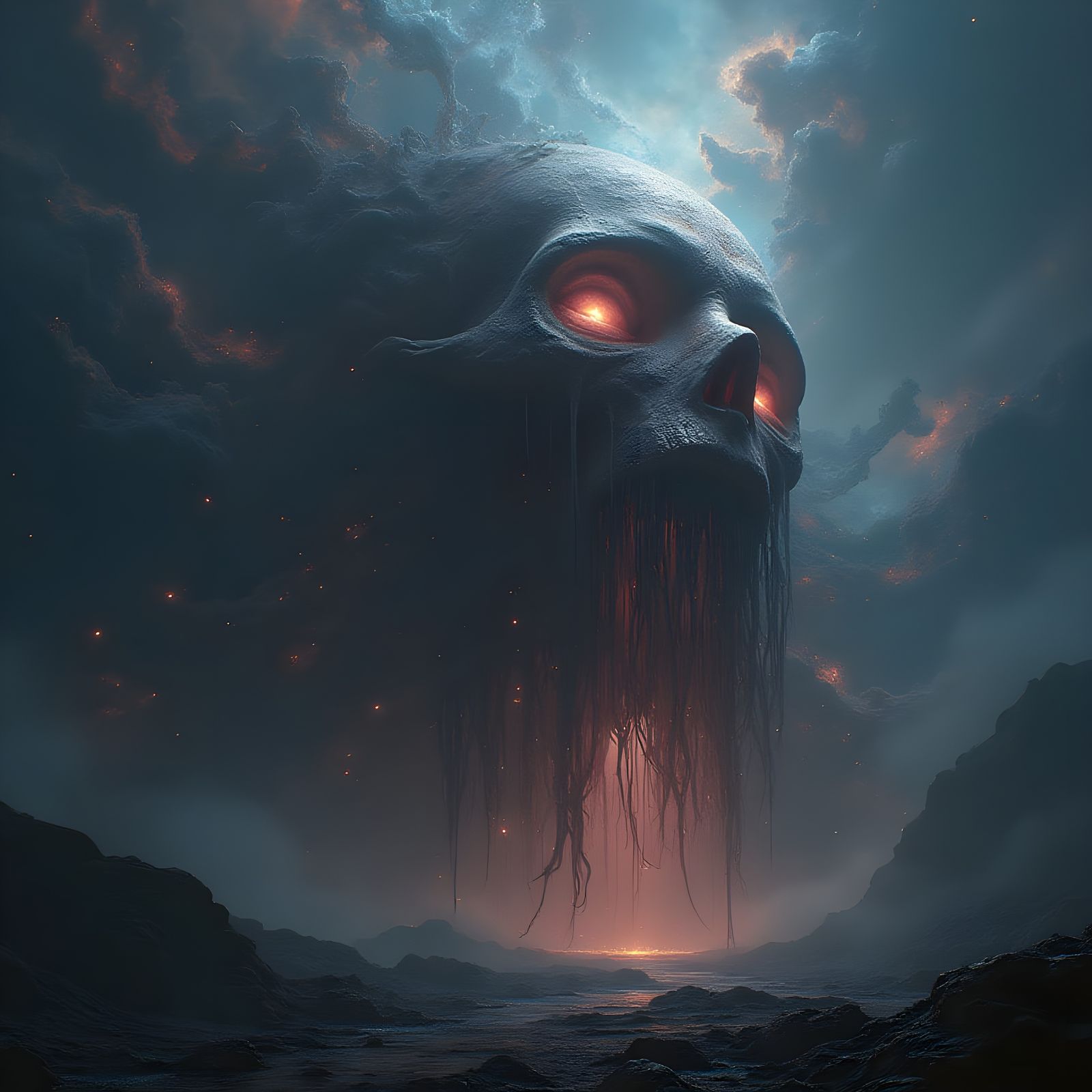 Cosmic Entity with Whispering Lips in Surreal Digital Art