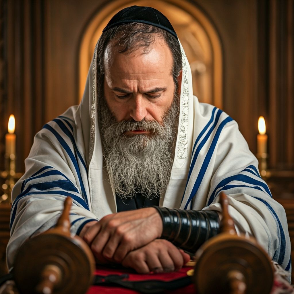 Devout Jewish Man Praying in Synagogue, Photorealistic Style