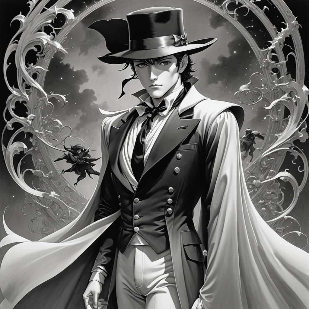 Tuxedo Mask, black and white artwork, Naoko Takeuchi, Michae...