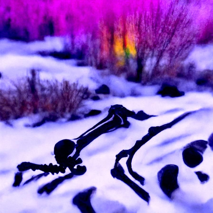 Black skeleton on the snow 8k beautiful colors lighting