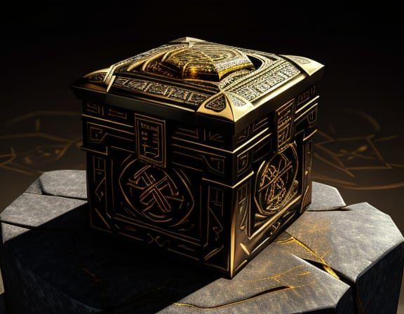 Ornate Glowing Rune Box on Ancient Altar