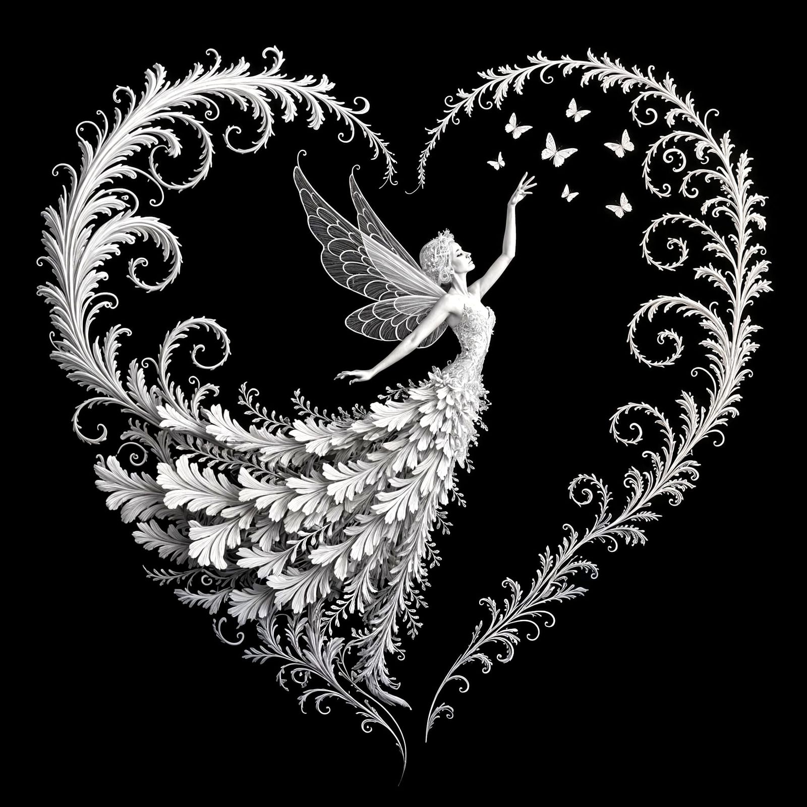 Whimsical Fairy in Elegant Filigree and Foliage