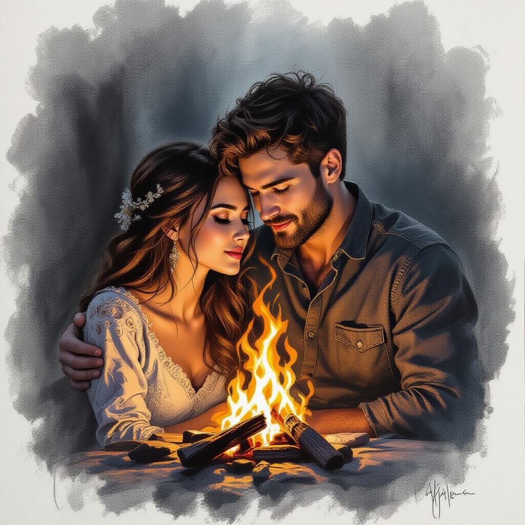 Love's Intense Desire and Jealousy in Charcoal