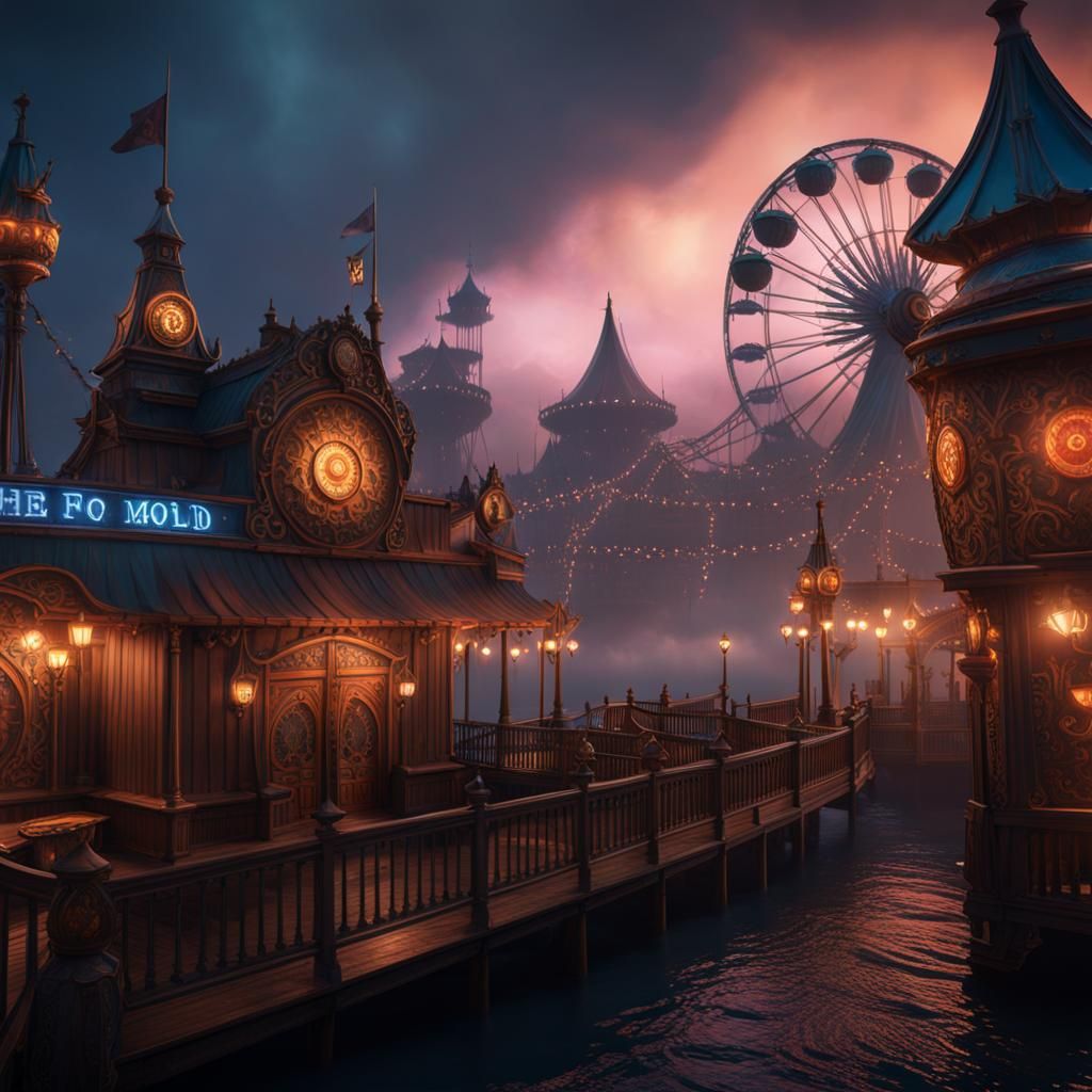 Dark Carnival of Fog and Mold, the Theme Park on the Pier   by @undefined