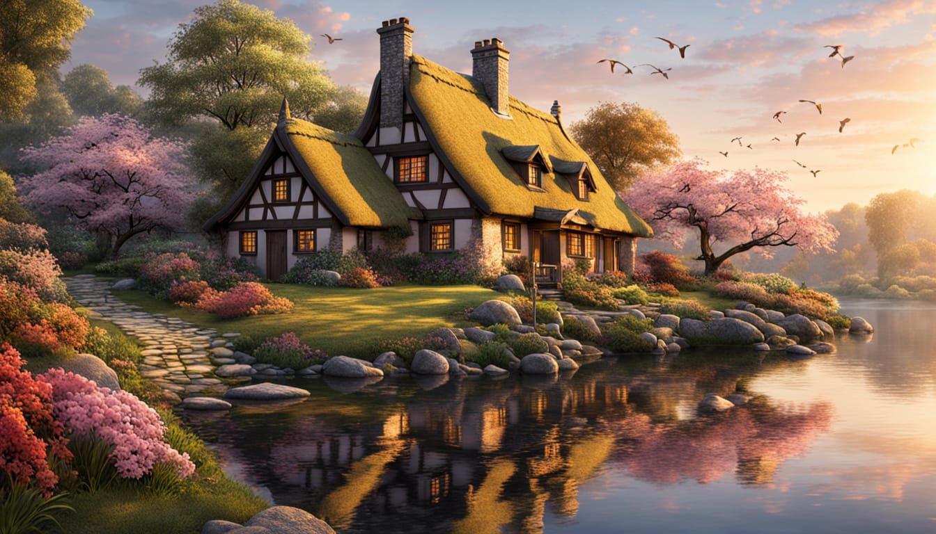 Ethereal Lakeside Village in Autumn Colors