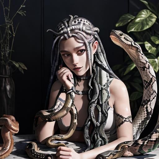 Medusa Braiding Snakes in Macabre Style