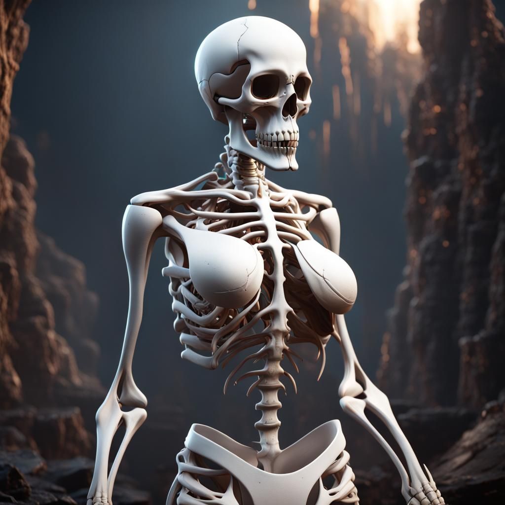 White underwear breast  bones skull