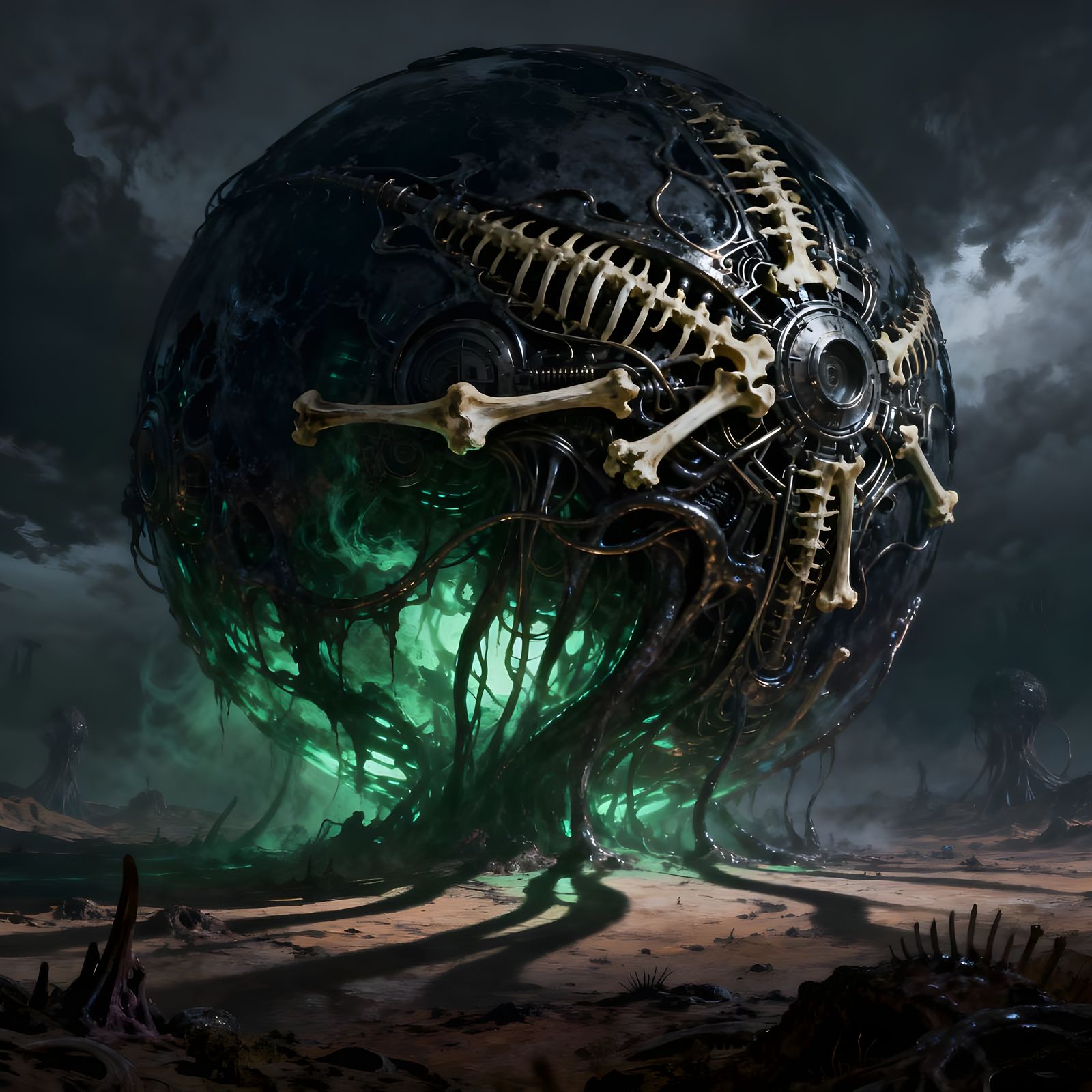 Bio-Mechanical Sphere in Alien Landscape