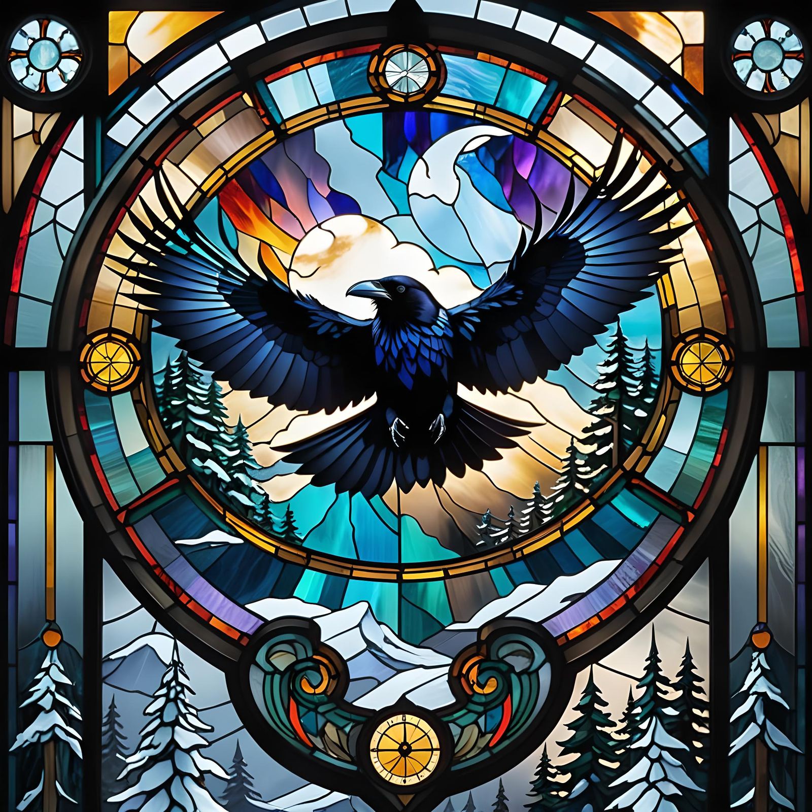 Stained Glass Raven Portrait