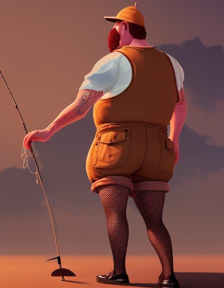 Fisherman Wearing Fishnet Stockings