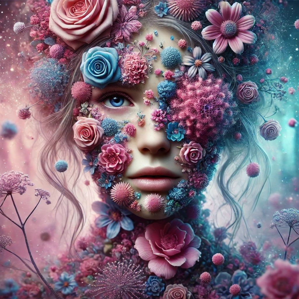 Beautiful Girl Embraced by Flowers | DALL-E 3 AI image promp...