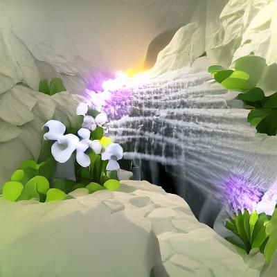 Gorgeous Waterfall Sunny Flowers ambient occlusion volumetri...