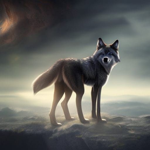 female wolf with red eyes and a clean clear golden black fur...