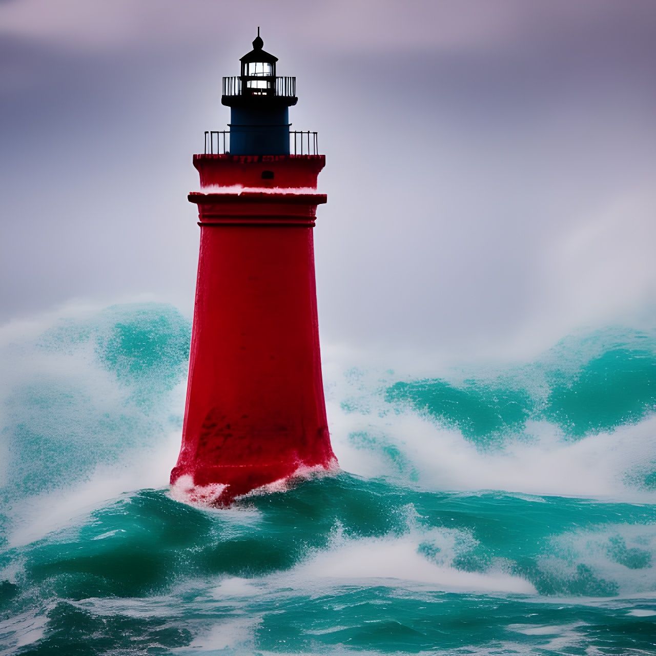 Lighthouse in stormy sea