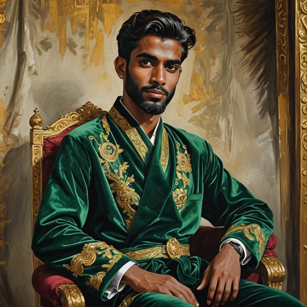 GREEN LUXURY FRIDAY  –  Kumaravisnu  
Skanda Srivallabha, a Tamil prince wearing a green velvet robe. ...  by @Ismail Maurus Barbaricus