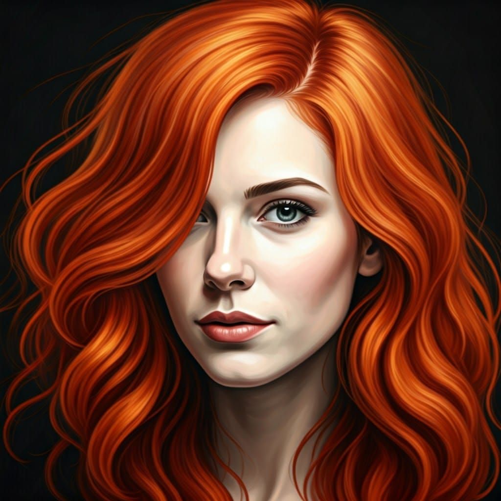Enigmatic Red Haired Woman with Soft, Nuanced Smil... - AI Art