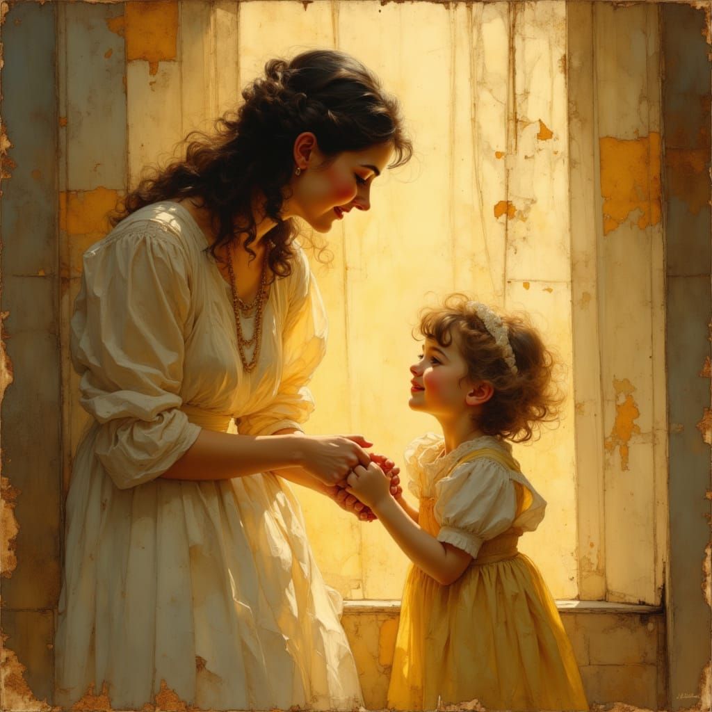 Mother's Hands Holding Child's Hands in Golden Light