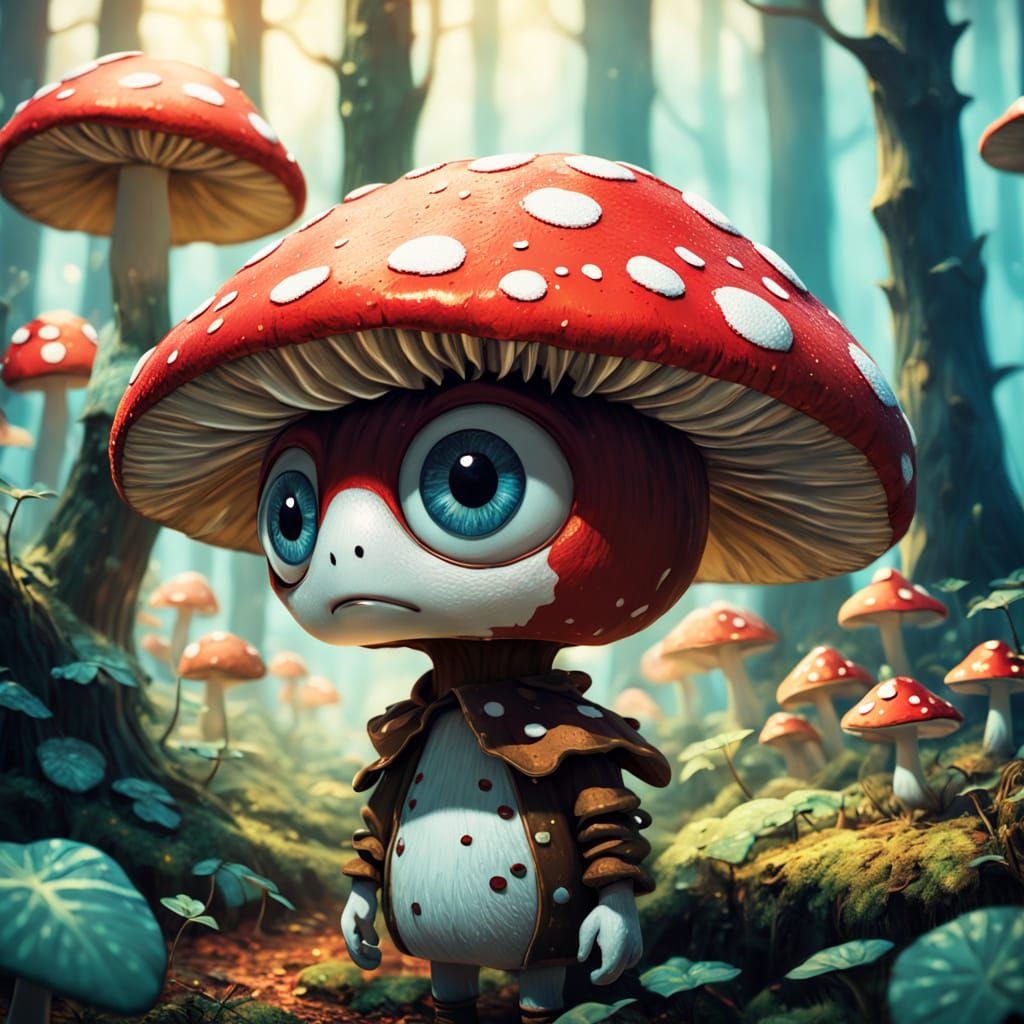 Whimsical Mushroom Humanoid in Enchanted Forest