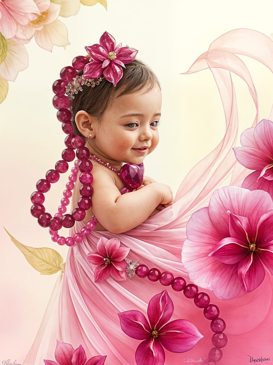 Ruby and diamond beads that when placed together create a beautiful and colorful baby girl.
Beckgaran A combination of heavenly colors with ...