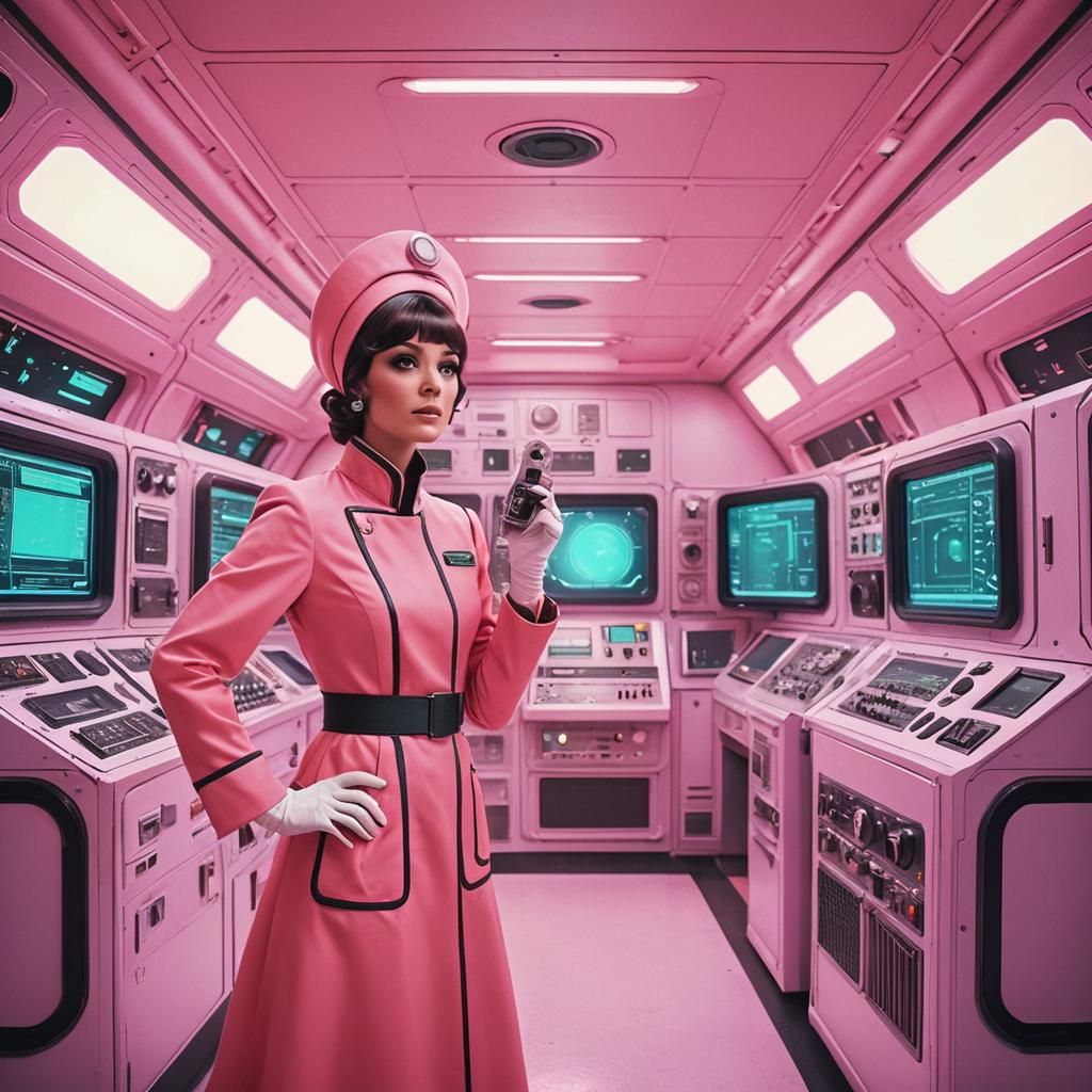 Scene from a Candid surreal 70's Technicolor scifi sitcom, i...