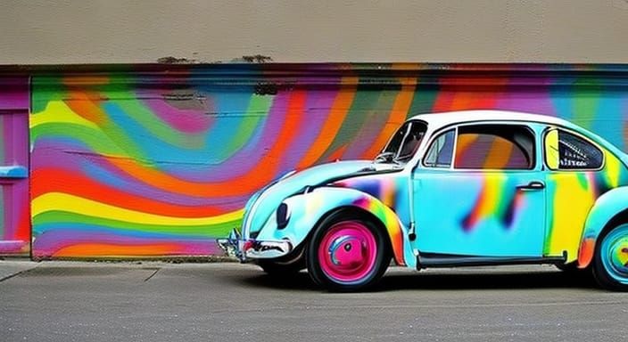 Rainbow Volkswagen Beetle Graffiti Art