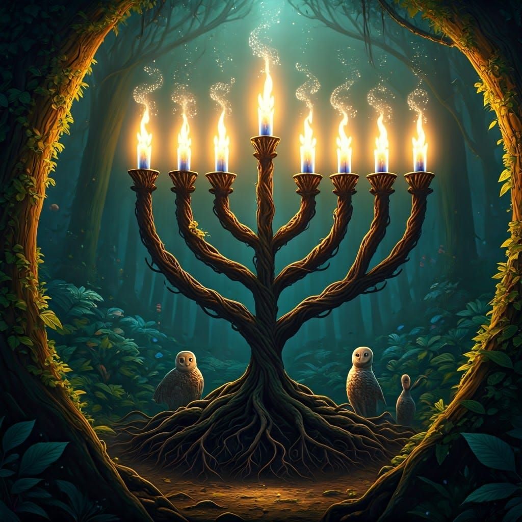 Enchanted Forest Menorah Radiates Ethereal Glow
