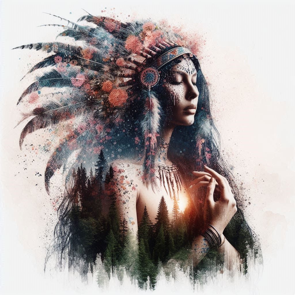 double exposure beautiful fantasy DALL-E 3 portrait landscape..