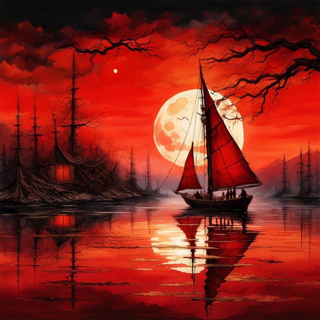 SAILING IN BLOOD MOON  by @JustBubu