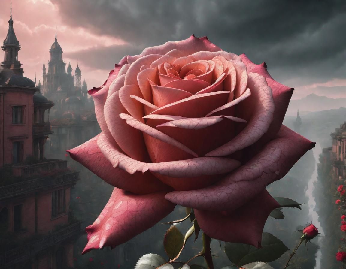 Rose close up with landscape backdrop