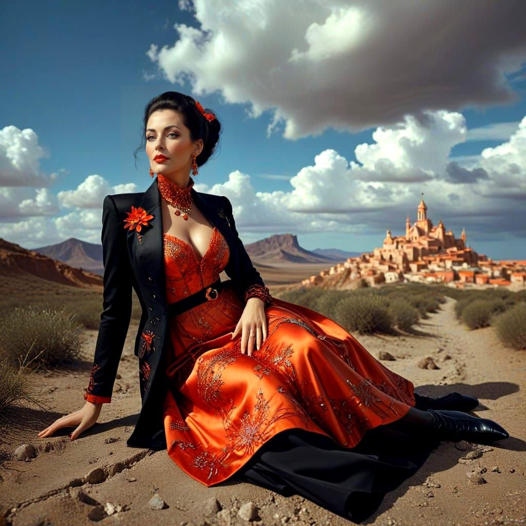 Hyperrealistic Portrait of a Flamboyant Lady in a Fantastica...