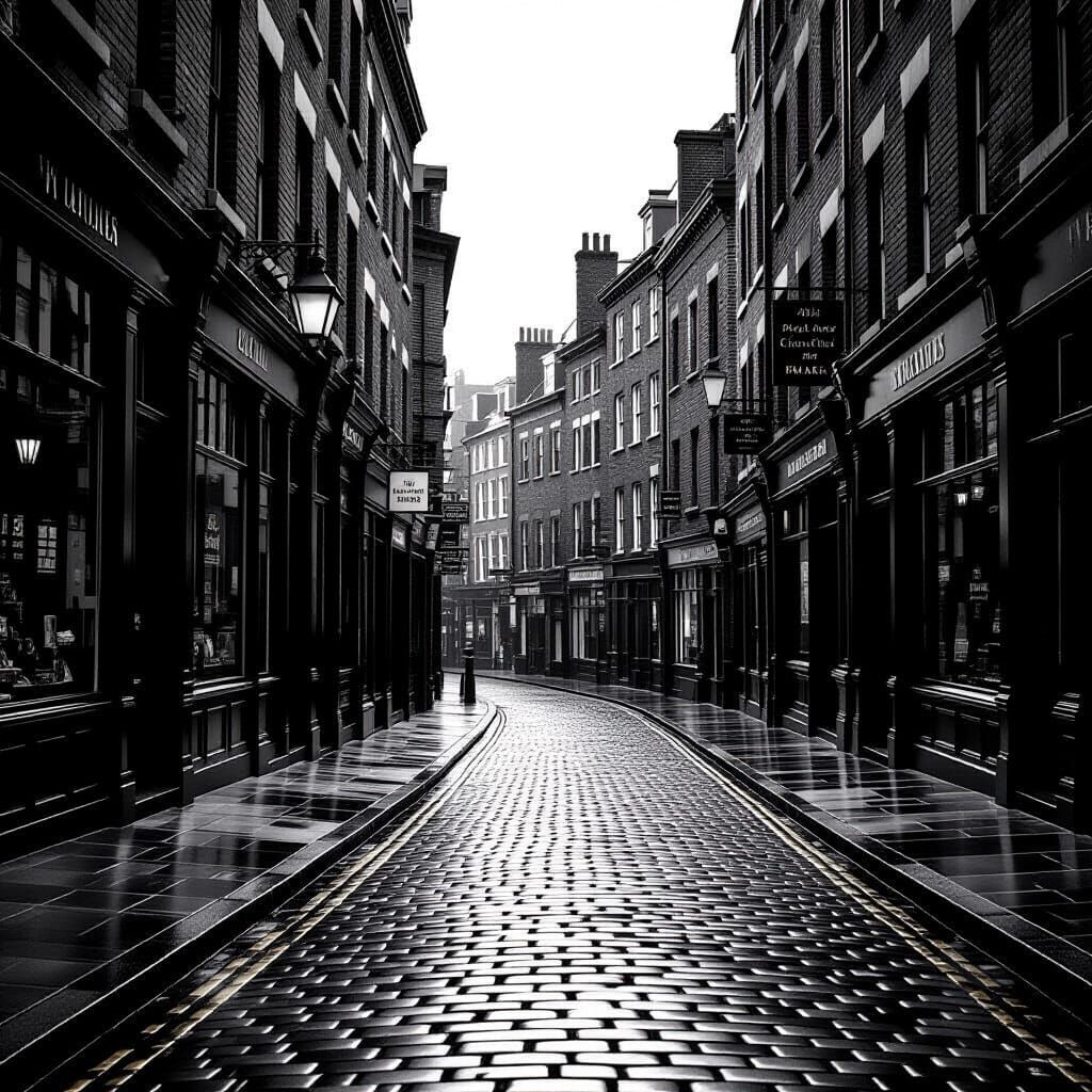 Vintage Black and White Street Scene in 1920s Style