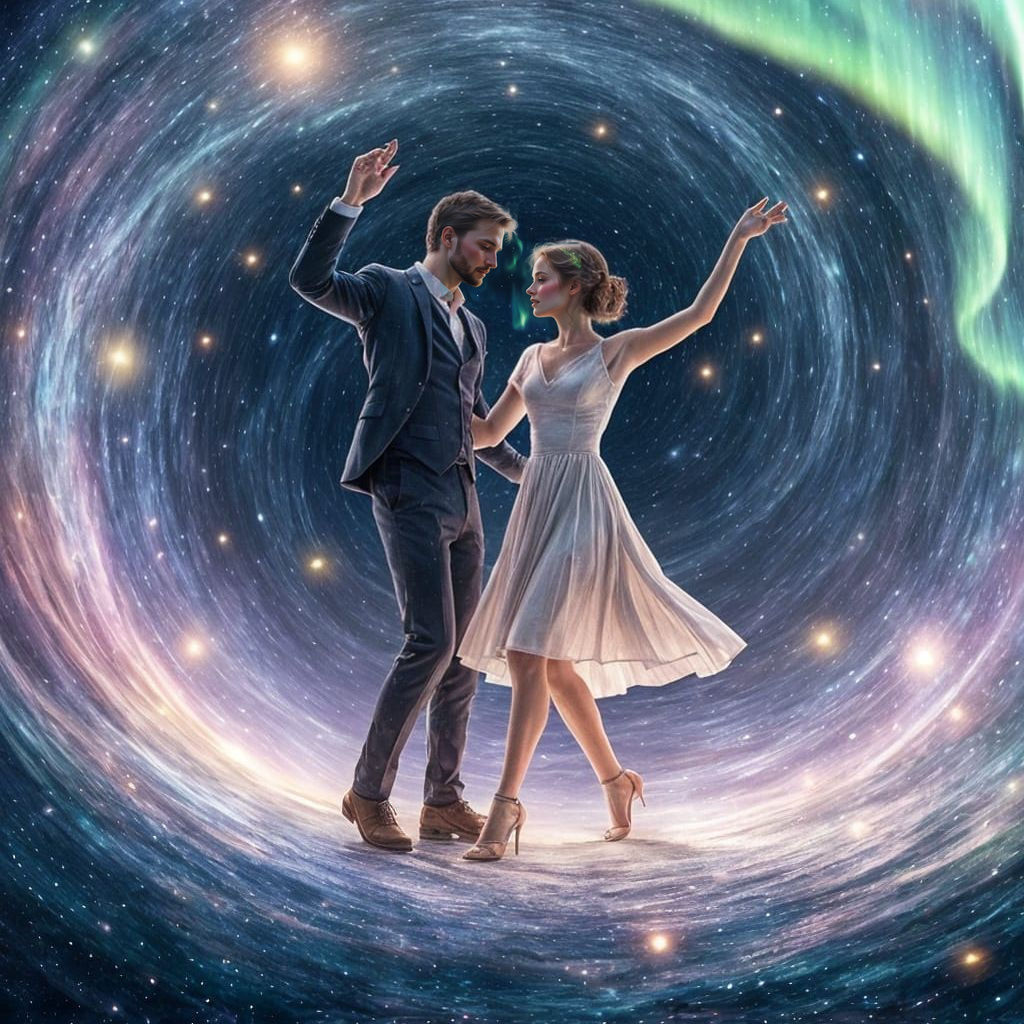 A man and a woman dancing,  