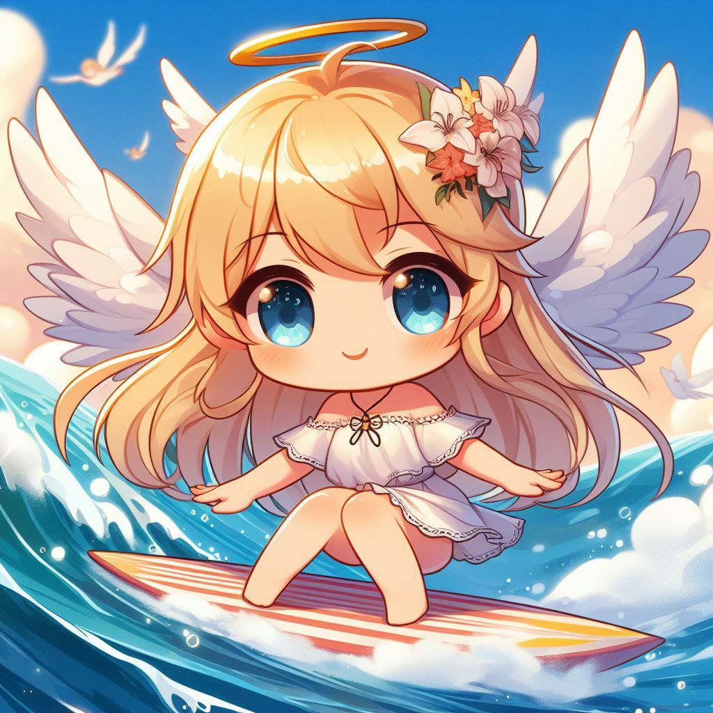Cute Angel surfing