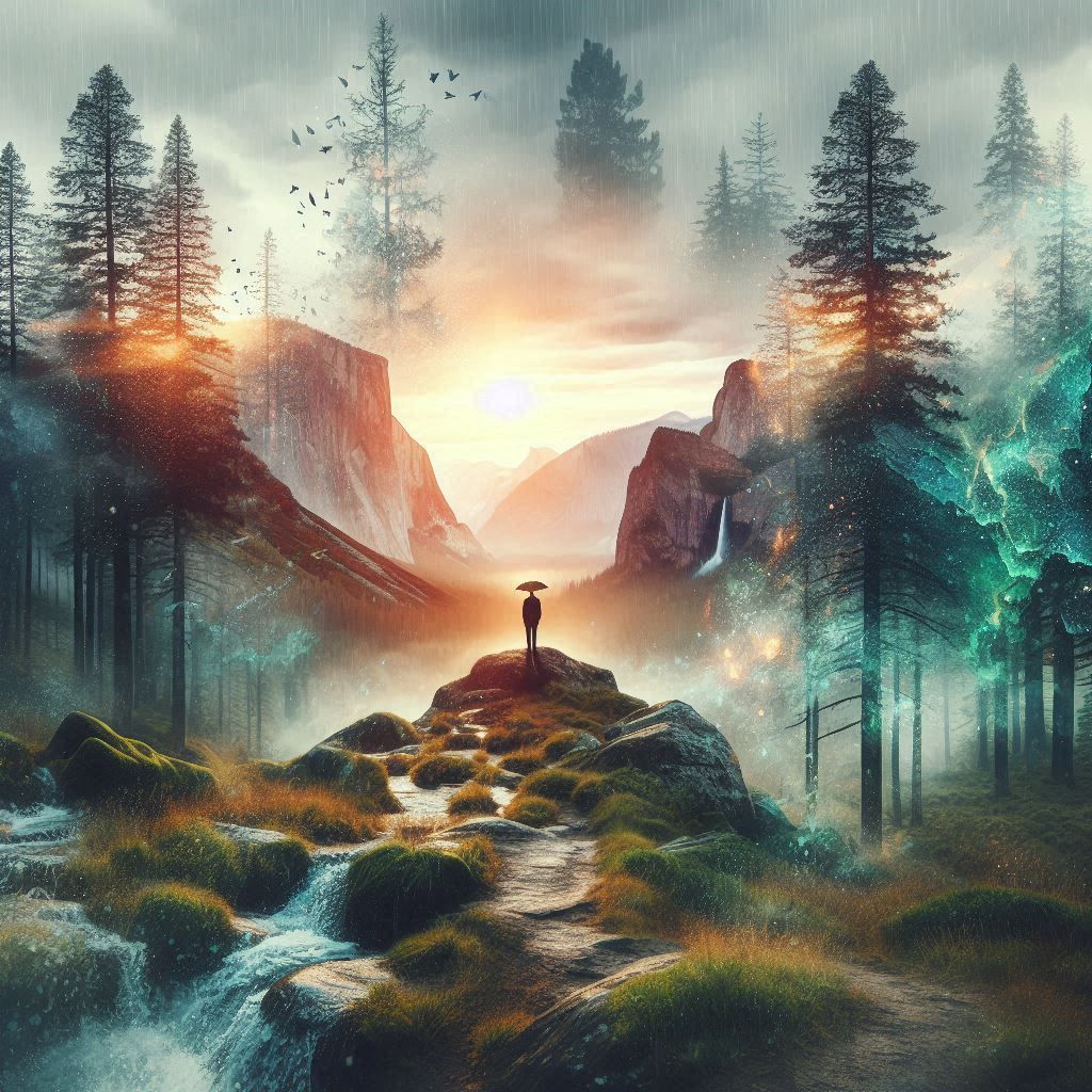 double exposure beautiful fantasy DALL-E 3 portrait landscap...