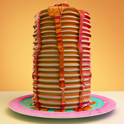 Pancakes stacked with syrup on them on a plate highly detail...