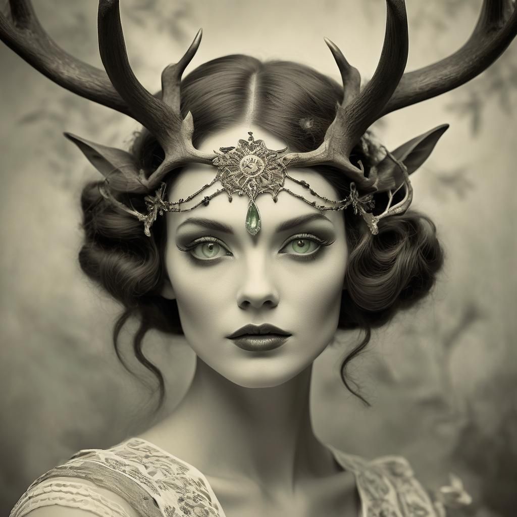 Vintage Antlered Girl - AI Generated Artwork - NightCafe Creator