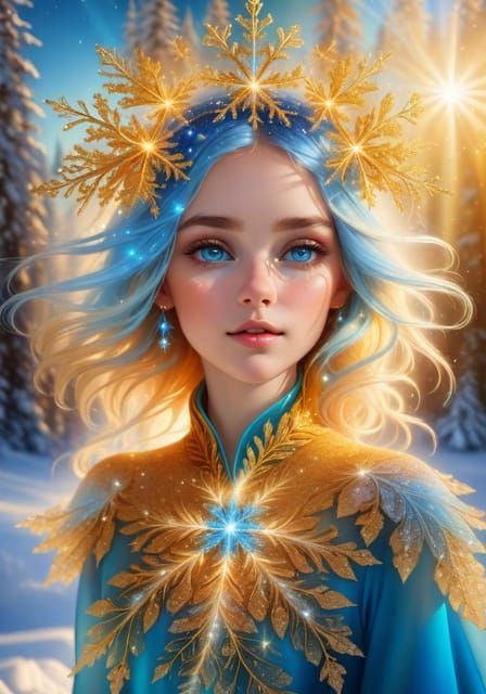 Ice princess in the frozen forest
