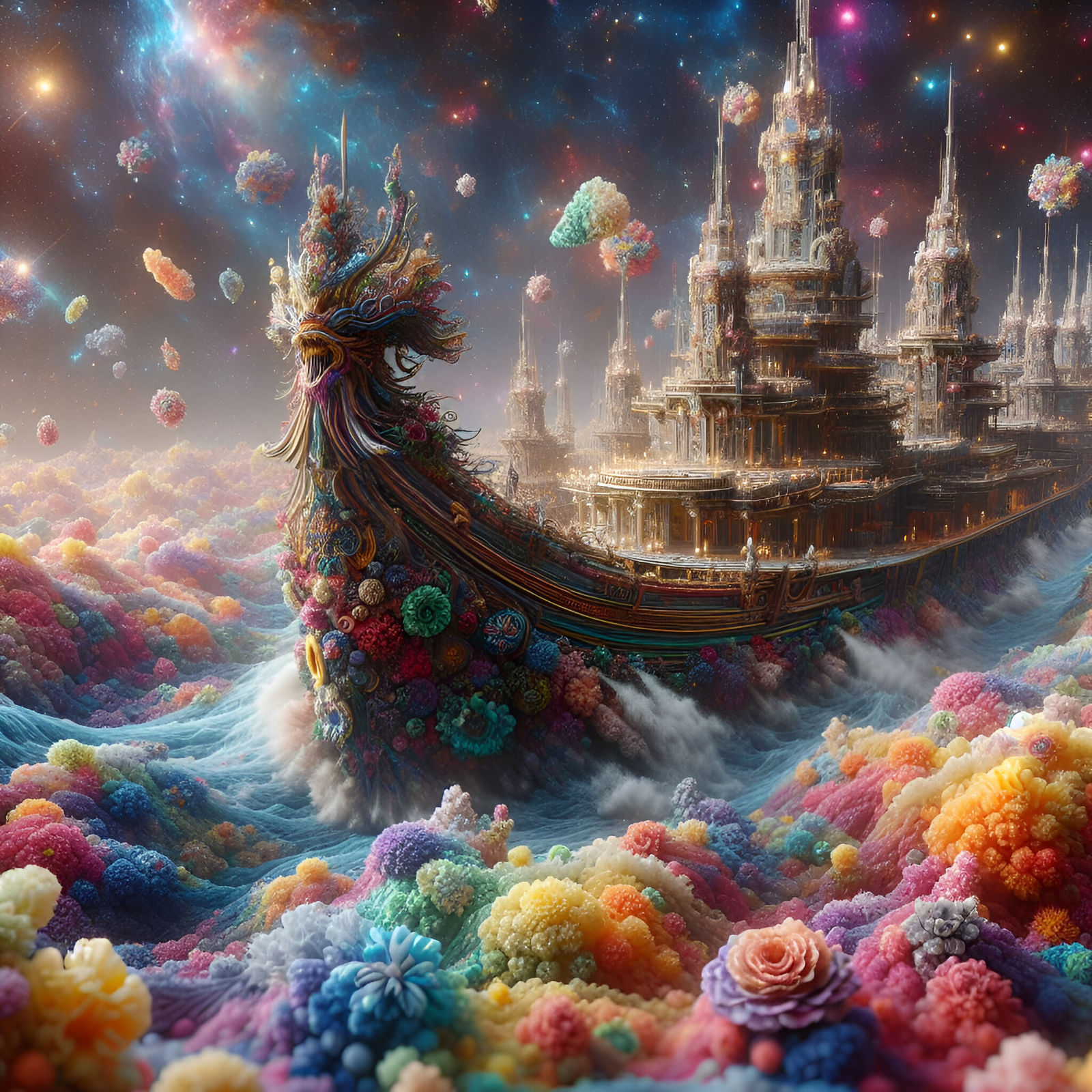 Majestic Celestial Odyssey sailing on the waves of colorful ...