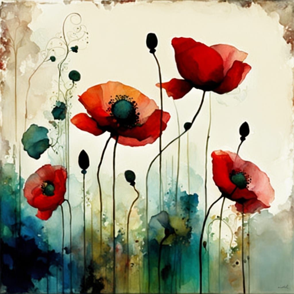 Red poppies. Liquid alcohol ink. Triadic colors. Magical. Arabesque. By Anne Bachelier, Euan Uglow, Katia ...  by @MrKitWalker