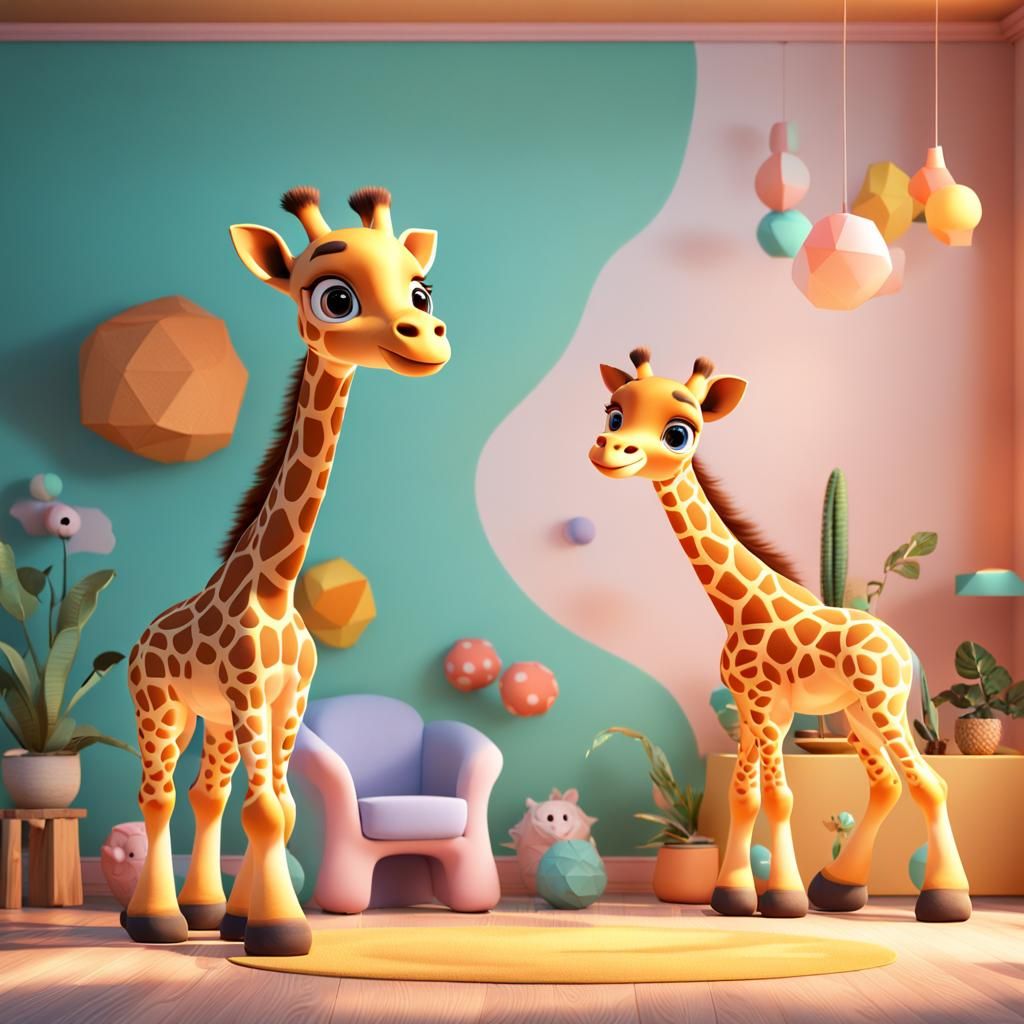 Baby Giraffes wallpaper in a baby's room, - AI Generated Artwork