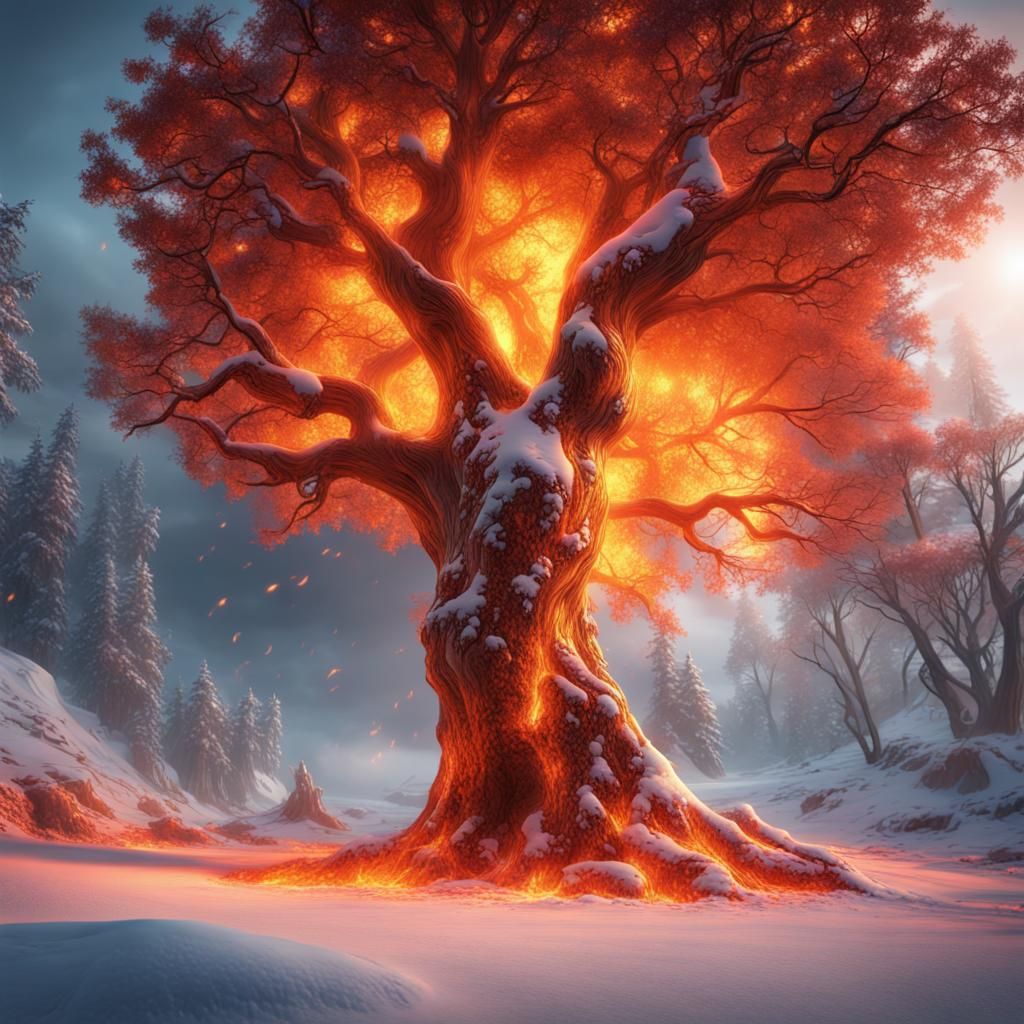 Snow With Tree on Fire