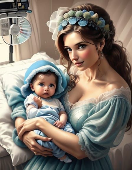 Newborn Infant with Mother in Hospital Delivery Room