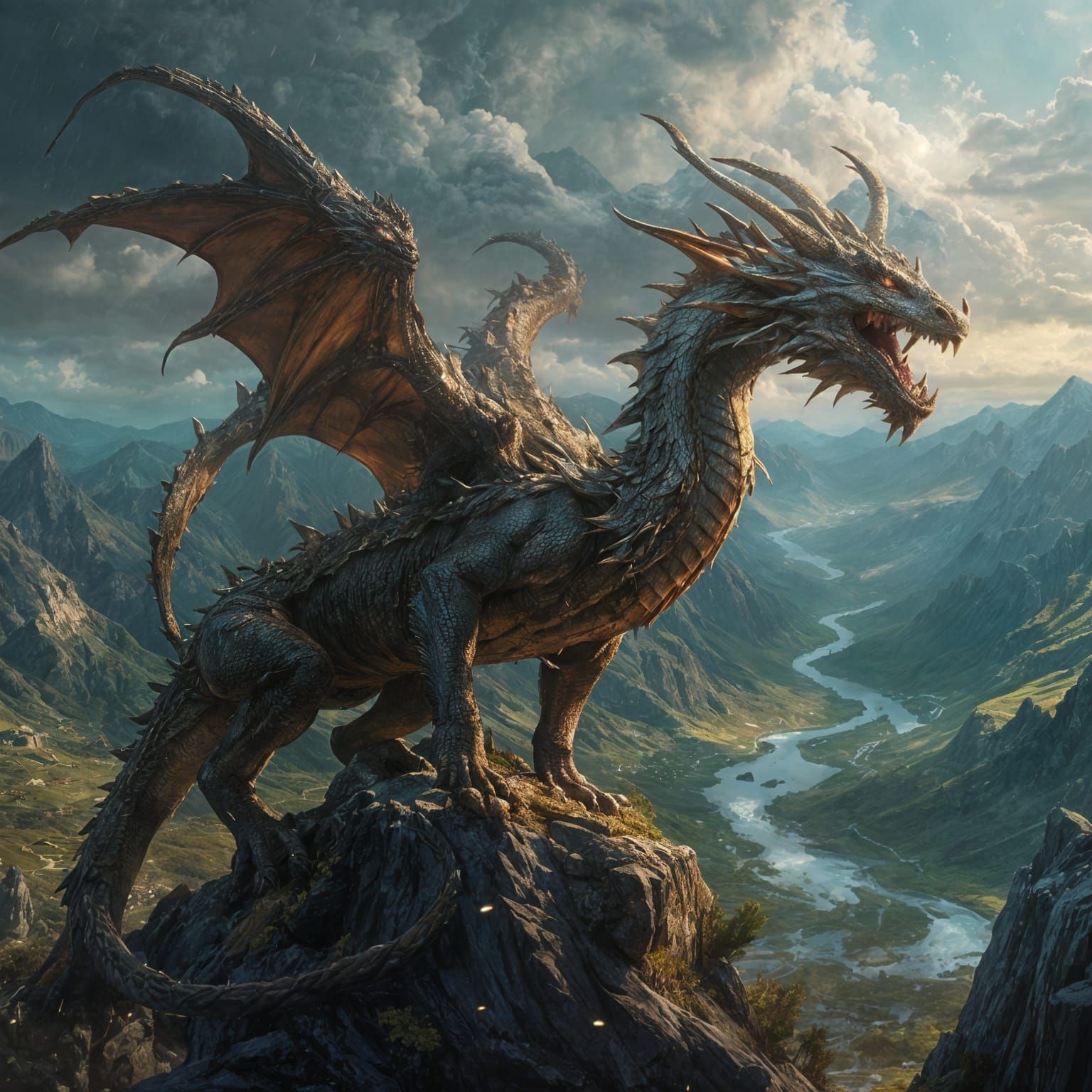 <lora:Boundless Journeys:1.0>
Portrait of an adorable mythical beautiful dragon on a mountain looking over the skies, raining, stormy, cyber...