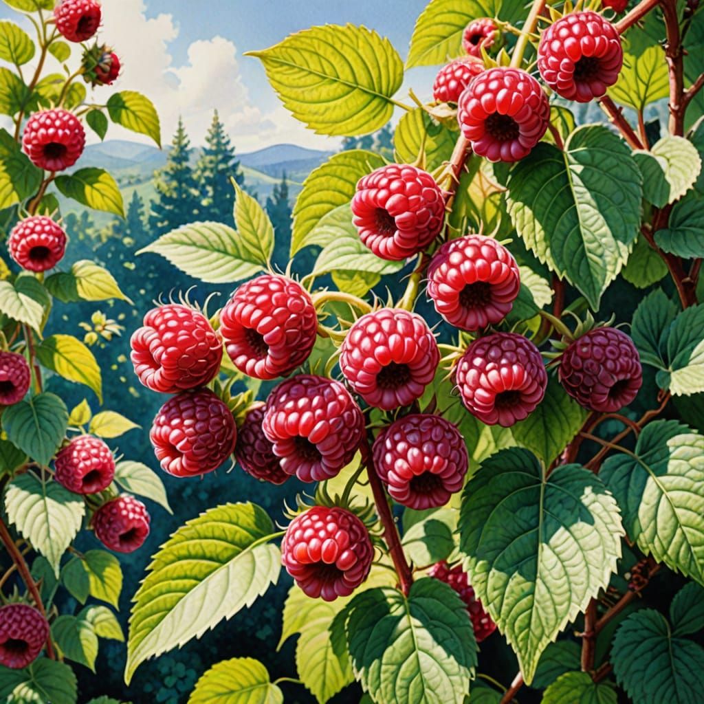 Surreal Romantic Watercolor of a Vibrant Raspberry... - AI Art