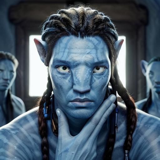  <lora:Navi Avatar:1.0> male Navi in his 40s, blue skin, bra...