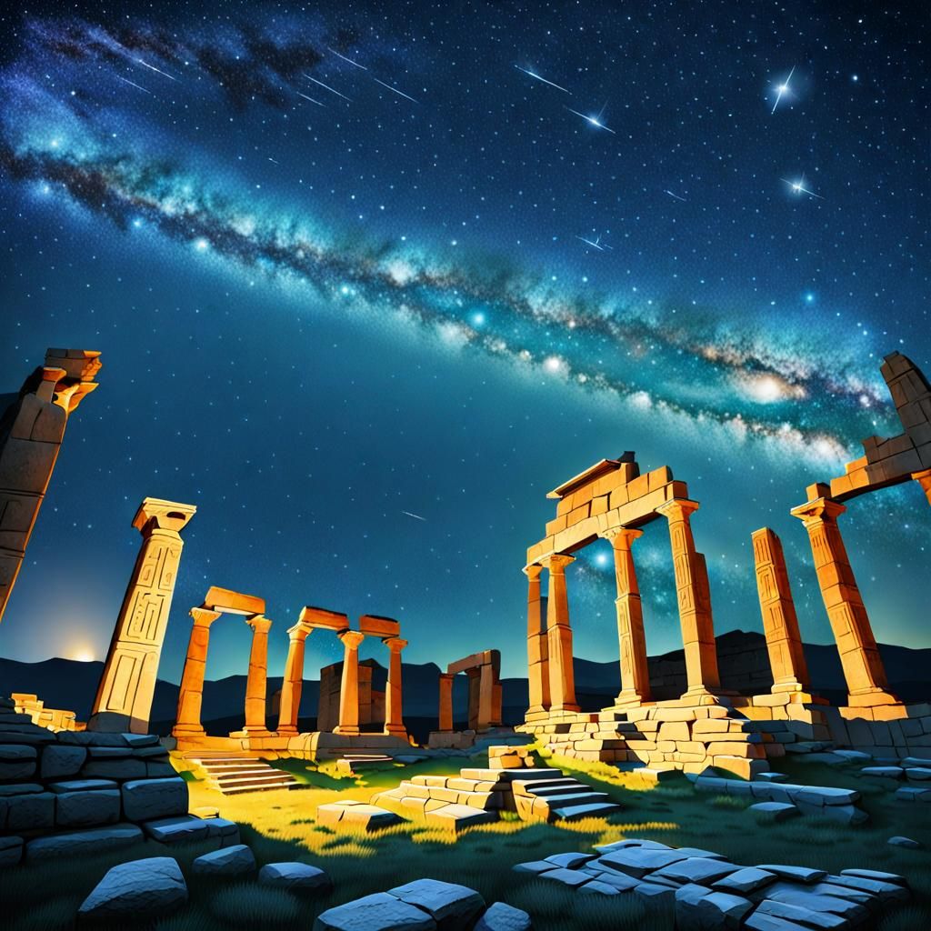 Ancient Ruins Under Starry Sky  by @Ghoster