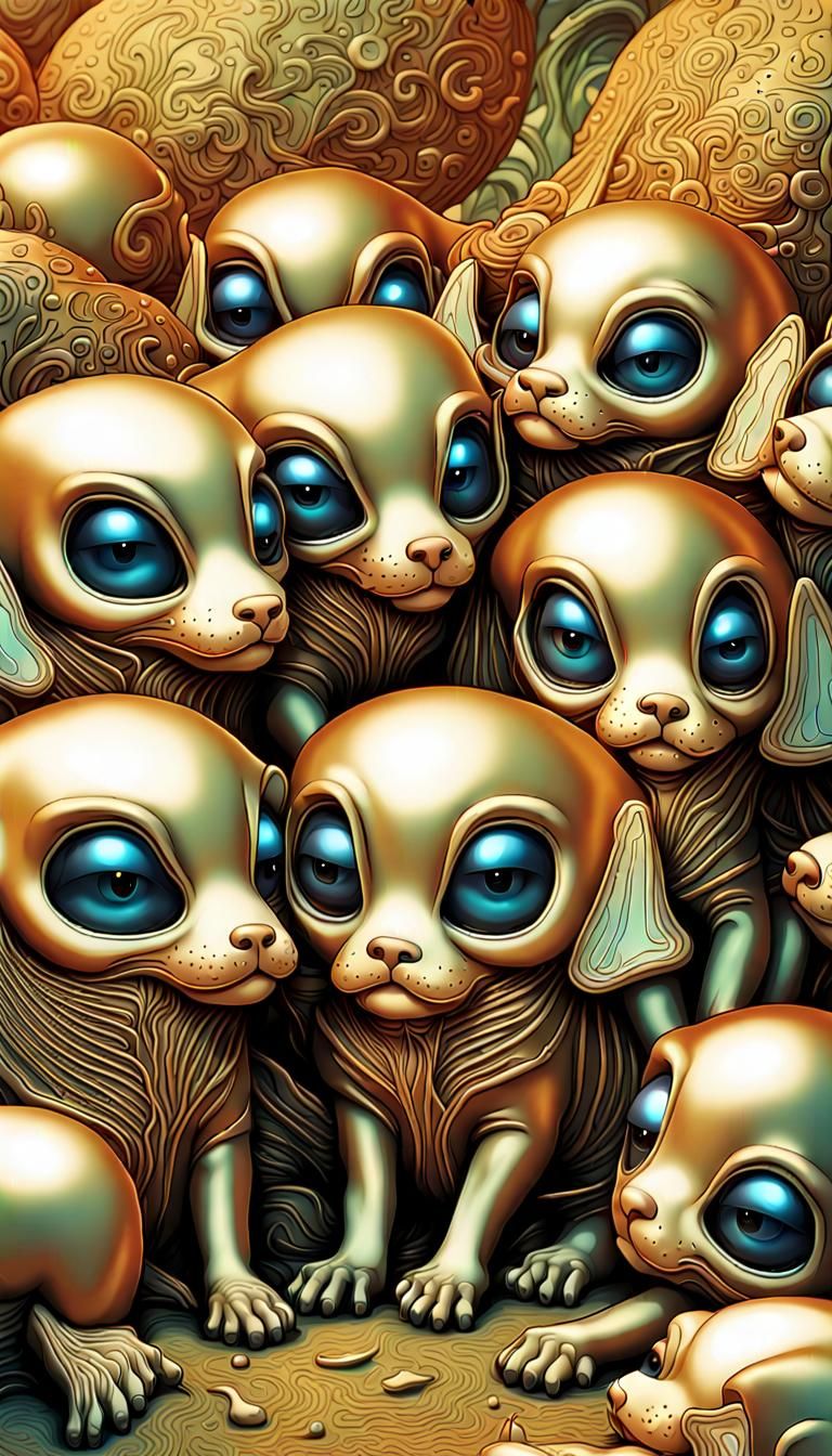 Cute Happy PLAYFUL Alien Puppies Playing volumetric lighting...